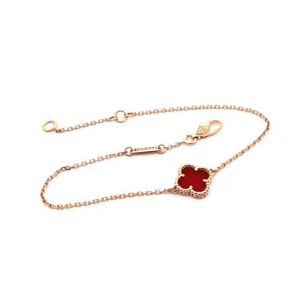 Van Cleef Clover Red 1 Motif Bracelet Dupe Real Gold USA VCARN59K00