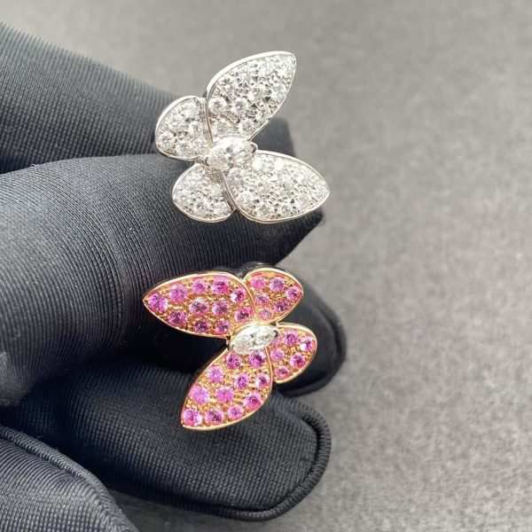 Van Cleef Arpels Double Butterfly Ring 18k White Gold Pink Gold Diamonds Copy