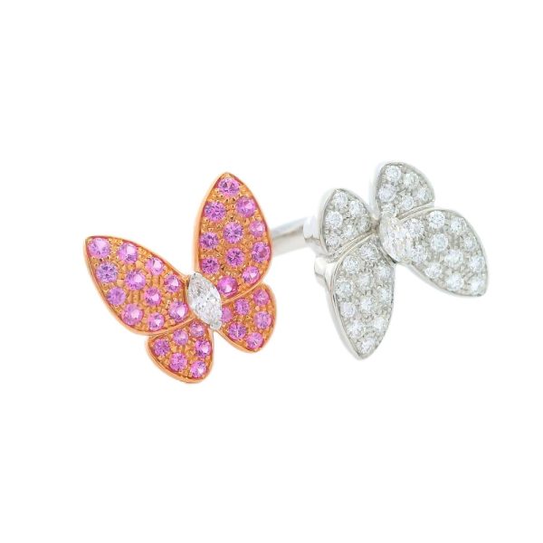 Van Cleef Arpels Double Butterfly Ring 18k White Gold Pink Gold Diamonds Copy