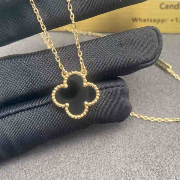 18K Gold Van Cleef VCA Alhambra Black Onyx Necklace VCARA45800