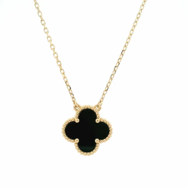 18K Gold Van Cleef VCA Alhambra Black Onyx Necklace VCARA45800