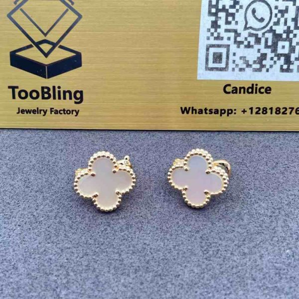 Van Cleef White Pearl Clover Earrings
