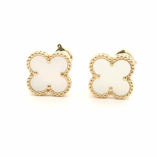 Van Cleef White Pearl Clover Earrings