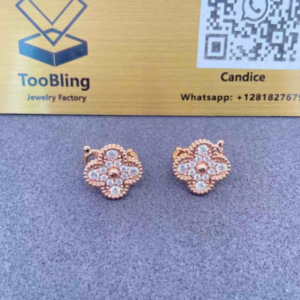 Van Cleef Alhambra Diamond Earrings Rose Gold