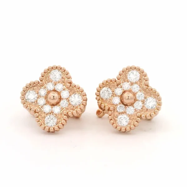 Van Cleef Alhambra Diamond Earrings Rose Gold
