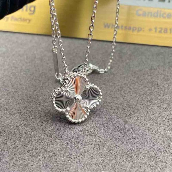VCA Alhambra Guilloche Necklace 18K White Gold