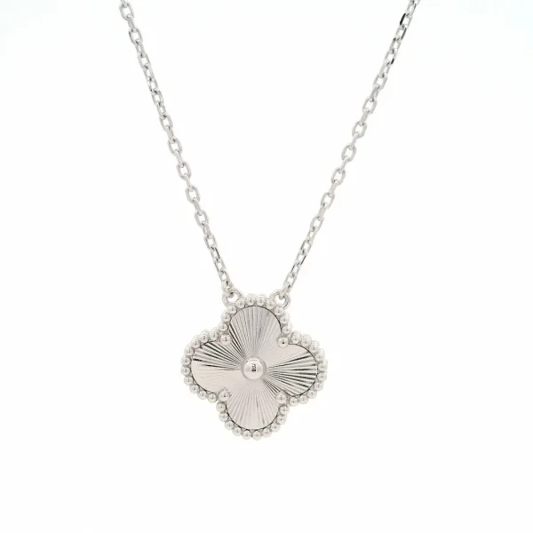 VCA Alhambra Guilloche Necklace 18K White Gold