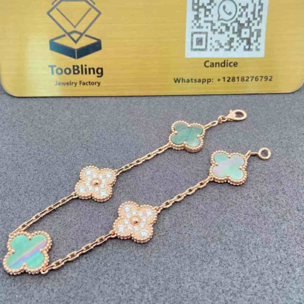 Van Cleef Grey Mother of Pearl Diamond Bracelet Rose Gold Copy