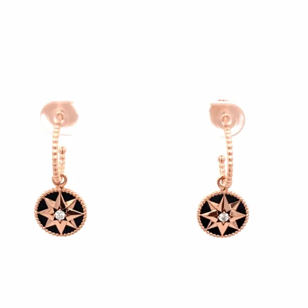 18K Pink Gold Dior Rose des Vents Earrings Diamonds Onyx