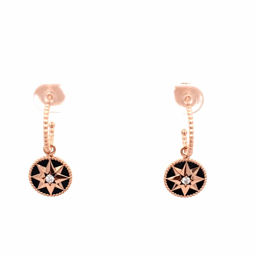18K Pink Gold Dior Rose des Vents Earrings Diamonds Onyx 18K Pink Gold Dior Rose des Vents Earrings Diamonds Onyx