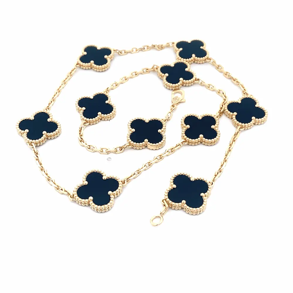 18K Yellow Gold Van Cleef 10 Motif Necklace Onyx Black VCARA42700 18K Yellow Gold Van Cleef 10 Motif Necklace Onyx Black VCARA42700