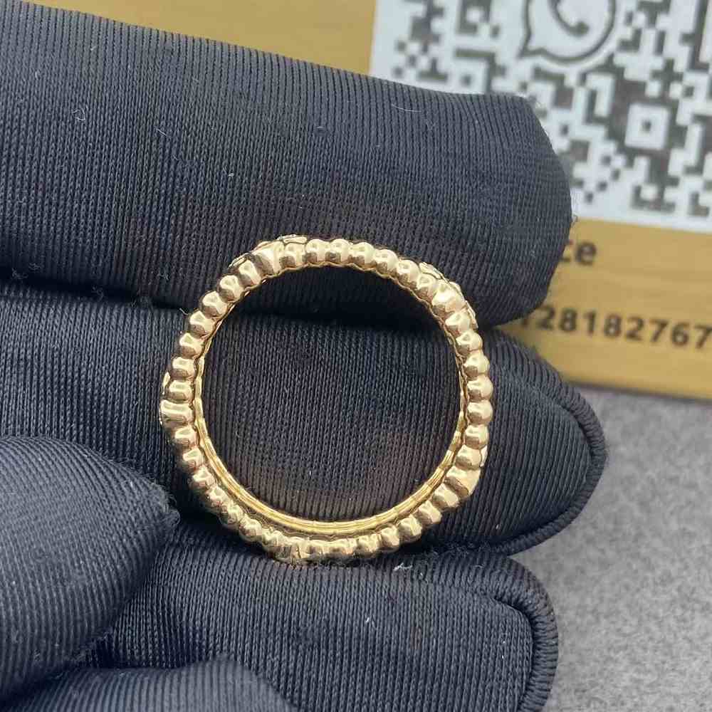 18K Yellow Gold Van Cleef Arpels Diamond Perlee Sweet Clovers Ring (3) 18K Yellow Gold Van Cleef Arpels Diamond Perlee Sweet Clovers Ring
