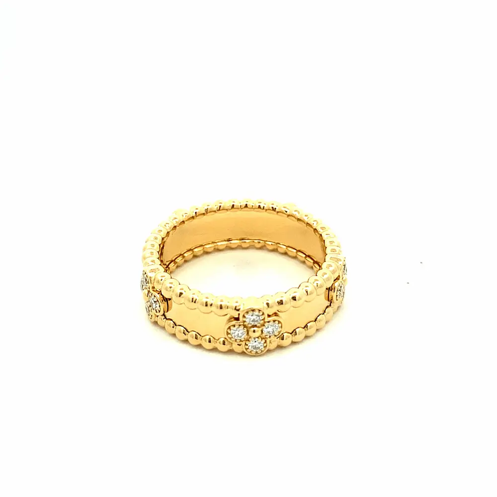 18K Yellow Gold Van Cleef Arpels Diamond Perlee Sweet Clovers Ring 18K Yellow Gold Van Cleef Arpels Diamond Perlee Sweet Clovers Ring