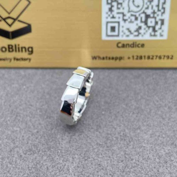 18k White Gold Bulgari Serpenti Viper Ring Thick Wedding Band 358813
